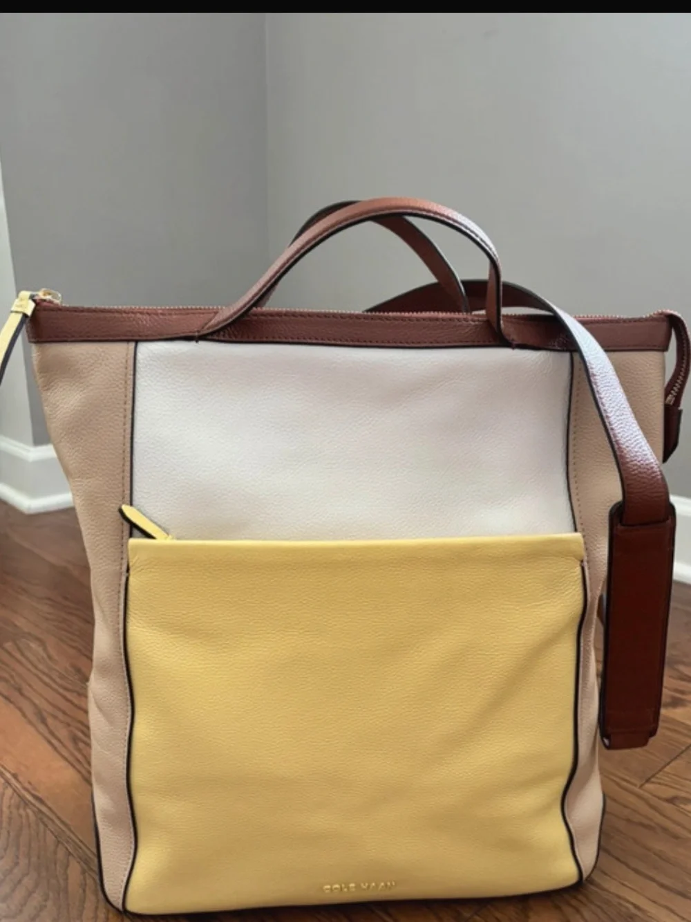 Cole Haan Colorblock Messenger Bag in Yellow, White and Brown